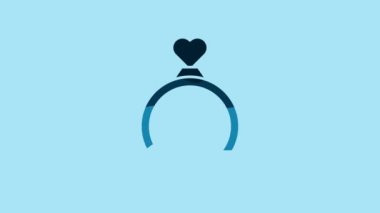 Blue Wedding rings icon isolated on blue background. Bride and groom jewelry sign. Marriage symbol. Diamond ring. 4K Video motion graphic animation.