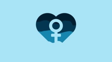 Blue Heart with female gender symbol icon isolated on blue background. Venus symbol. The symbol for a female organism or woman. 4K Video motion graphic animation.