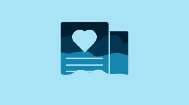 Blue Envelope with Valentine heart icon isolated on blue background. Message love. Letter love and romance. 4K Video motion graphic animation.