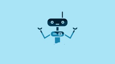 Blue Robot icon isolated on blue background. 4K Video motion graphic animation.