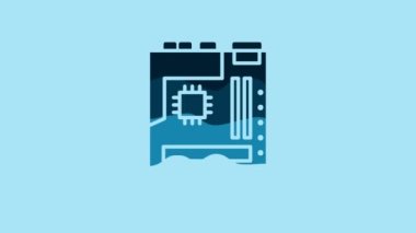 Blue Electronic computer components motherboard digital chip integrated science icon isolated on blue background. Circuit board. 4K Video motion graphic animation.