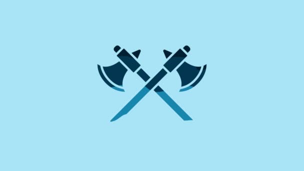 Blue Crossed Medieval Axes Icon Isolated Blue Background Battle Axe — Stock Video