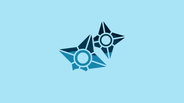 Blue Japanese Ninja Shuriken Icon Isolated Blue Background Video Motion — Vídeos de Stock