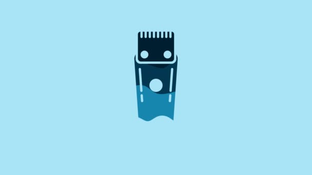 Blue Electrical Hair Clipper Shaver Icon Isolated Blue Background Barbershop — Vídeo de stock