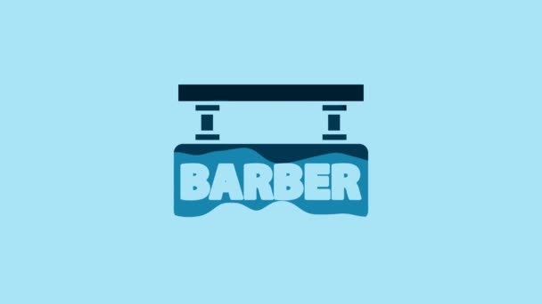 Blue Barbershop Icon Isolated Blue Background Hairdresser Logo Signboard Video — Stock video