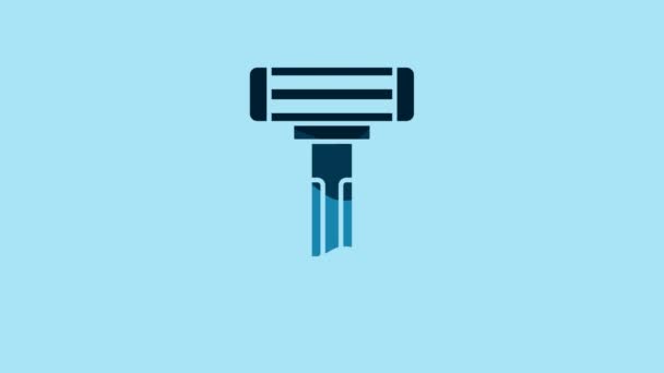 Blue Shaving Razor Icon Isolated Blue Background Video Motion Graphic — Stock videók