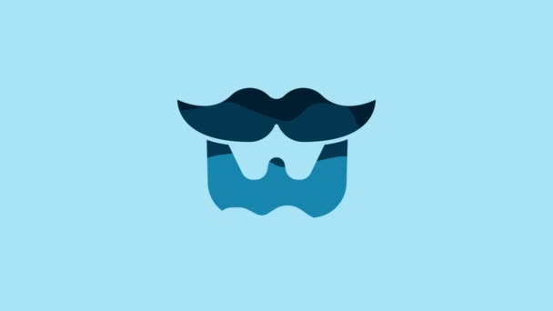 Blue Mustache Beard Icon Isolated Blue Background Barbershop Symbol Facial — Wideo stockowe
