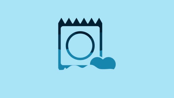 Синій Кондом Пакувальній Іконі Ізольований Синьому Тлі Безпечний Символ Любові — стокове відео