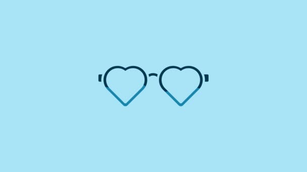 蓝色心形爱情眼镜图标隔离在蓝色背景 适用于情人节卡片的设计 4K视频运动图形动画 — 图库视频影像