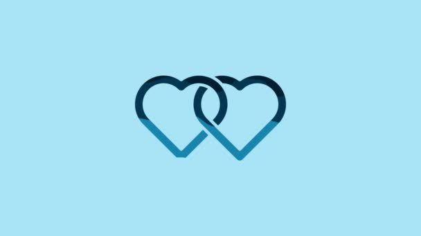 Blue Two Linked Hearts Icon Isolated Blue Background Romantic Symbol — Wideo stockowe