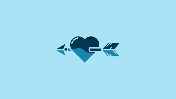 Blue Amour Symbol Heart Arrow Icon Isolated Blue Background Love — Vídeo de Stock