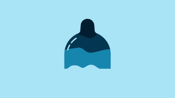 青色の背景に隔離された青色のコンドームアイコン 安全な愛のシンボル 男性のための避妊法 4Kビデオモーショングラフィックアニメーション — ストック動画
