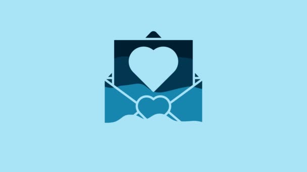 Blue Envelope Valentine Heart Icon Isolated Blue Background Message Love — Stok video