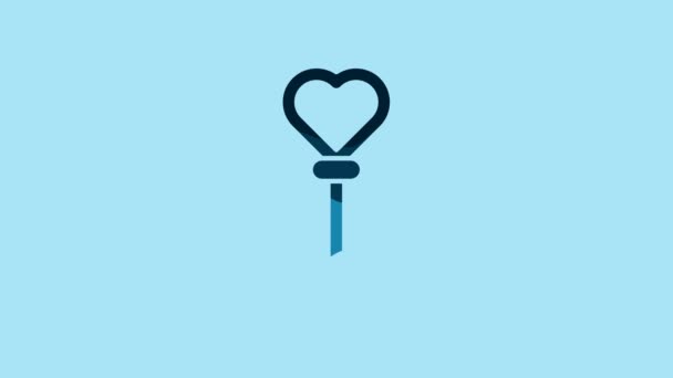 Blue Key Heart Shape Icon Isolated Blue Background Video Motion — 비디오