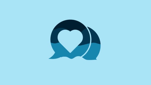 Блакитне Серце Мовному Бульбашці Ізольоване Синьому Фоні Відеографічна Анімація — стокове відео