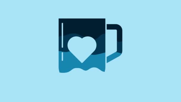 Blue Coffee Cup Heart Icon Isolated Blue Background Couple Coffee — Vídeos de Stock
