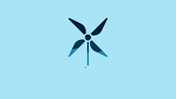 蓝色风力涡轮机图标隔离在蓝色背景上 风力发电机的标志 用于发电的风车 4K视频运动图形动画 — 图库视频影像