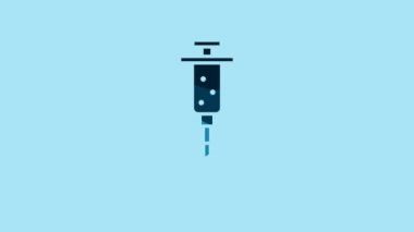 Blue Syringe icon isolated on blue background. Syringe for vaccine, vaccination, injection, flu shot. Medical equipment. 4K Video motion graphic animation.