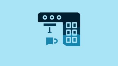 Blue Coffee machine icon isolated on blue background. 4K Video motion graphic animation.