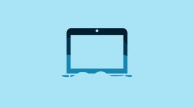 Blue Laptop icon isolated on blue background. Computer notebook with empty screen sign. 4K Video motion graphic animation.