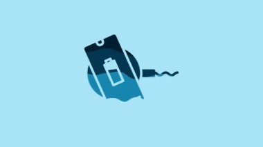 Blue Smartphone charging on wireless charger icon isolated on blue background. Charging battery on charging pad. 4K Video motion graphic animation.