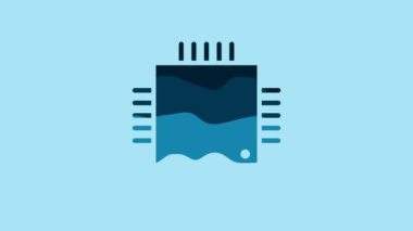 Blue Computer processor with microcircuits CPU icon isolated on blue background. Chip or cpu with circuit board sign. Micro processor. 4K Video motion graphic animation.