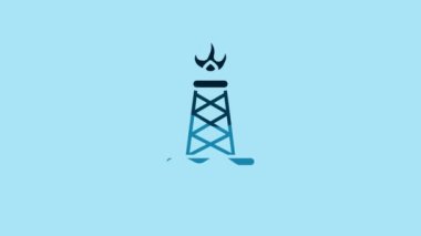 Blue Oil rig with fire icon isolated on blue background. Gas tower. Industrial object. 4K Video motion graphic animation.