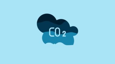 Blue CO2 emissions in cloud icon isolated on blue background. Carbon dioxide formula, smog pollution concept, environment concept. 4K Video motion graphic animation.