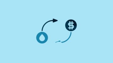 Blue Oil exchange, water transfer, convert icon isolated on blue background. 4K Video motion graphic animation.