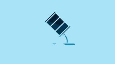 Blue Barrel oil leak icon isolated on blue background. 4K Video motion graphic animation.
