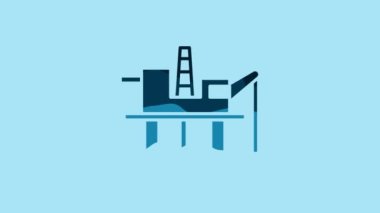 Blue Oil platform in the sea icon isolated on blue background. Drilling rig at sea. Oil platform, gas fuel, industry offshore. 4K Video motion graphic animation.