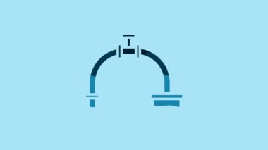 Blue Industry metallic pipe and valve icon isolated on blue background. 4K Video motion graphic animation.