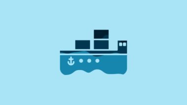 Blue Oil tanker ship icon isolated on blue background. 4K Video motion graphic animation.