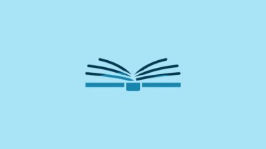 Blue Open book icon isolated on blue background. 4K Video motion graphic animation.