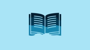 Blue Open book icon isolated on blue background. 4K Video motion graphic animation.