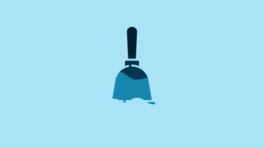 Blue Ringing bell icon isolated on blue background. Alarm symbol, service bell, handbell sign, notification symbol. 4K Video motion graphic animation.