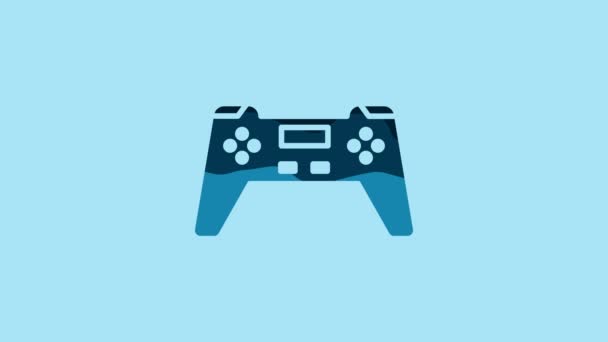 Blue Gamepad Icon Isolated Blue Background Game Controller Video Motion — Αρχείο Βίντεο