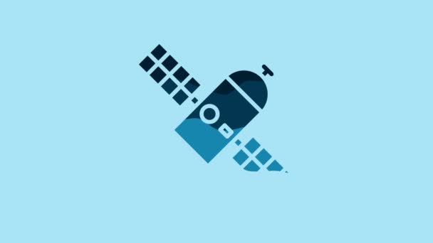 Blue Satellite Icon Isolated Blue Background Video Motion Graphic Animation — Wideo stockowe