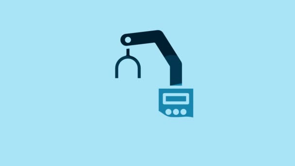 Синій Промисловий Робот Роботизований Ручний Завод Значок Ізольований Синьому Фоні — стокове відео
