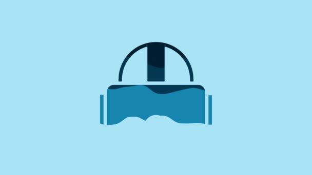 蓝色虚拟现实眼镜图标隔离在蓝色背景 立体3D Vr面具 4K视频运动图形动画 — 图库视频影像
