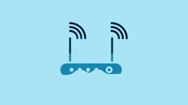 Blue Router Signal Symbol Icon Isolated Blue Background Wireless Ethernet — Stock video