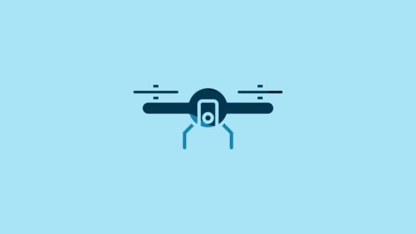 Blue Drone Flying Icon Isolated Blue Background Quadrocopter Video Photo — 비디오