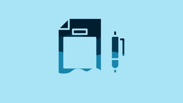 Blue Contract Money Pen Icon Isolated Blue Background Banking Document — Stockvideo