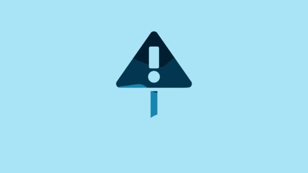 Blue Exclamation Mark Triangle Icon Isolated Blue Background Hazard Warning — Αρχείο Βίντεο