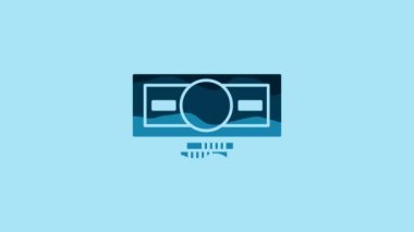 Blue Stacks paper money cash icon isolated on blue background. Money banknotes stacks. Bill currency. 4K Video motion graphic animation.