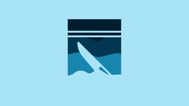 Blue Evidence bag and knife icon isolated on blue background. 4K Video motion graphic animation.