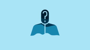 Blue Anonymous man with question mark icon isolated on blue background. Unknown user, incognito profile, business secrecy, obscurity. 4K Video motion graphic animation.