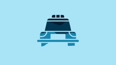 Blue Police car and police flasher icon isolated on blue background. Emergency flashing siren. 4K Video motion graphic animation.