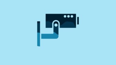 Blue Security camera icon isolated on blue background. 4K Video motion graphic animation.