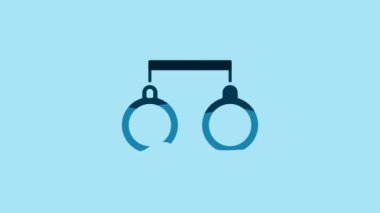 Blue Handcuffs icon isolated on blue background. 4K Video motion graphic animation.
